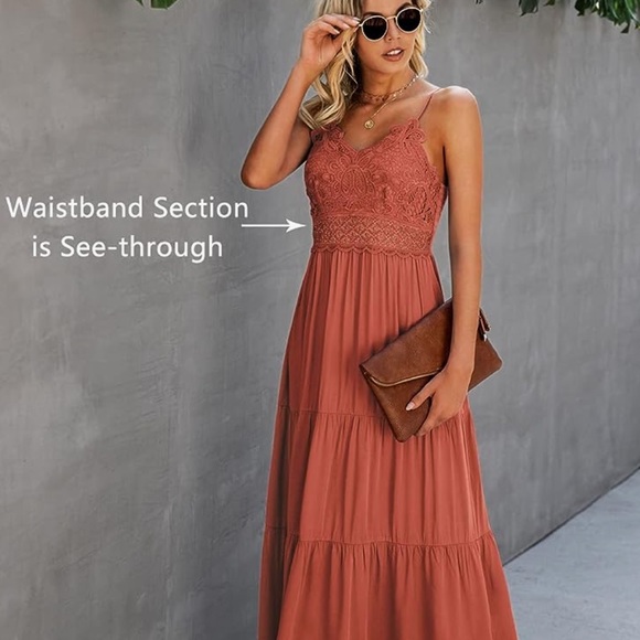 NWT Maxi Dress Womens Beach Crochet Lace Sz L dark orange Lightweight, very soft - Picture 7 of 8